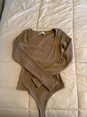 Hollister Taupe Ribbed Long-Sleeve Bodysuit